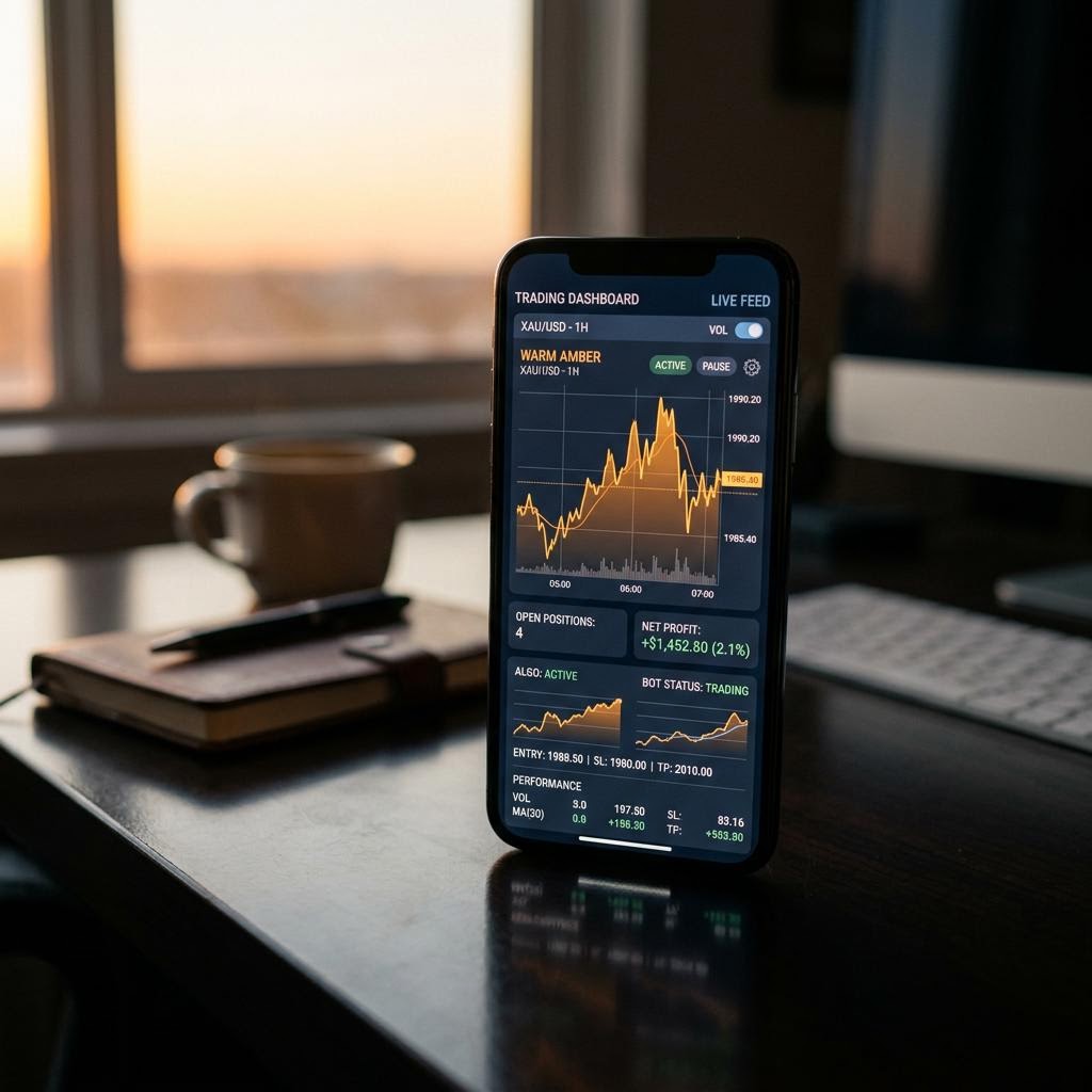 Veltraprime algorithmic trading interface displayed on a smartphone
